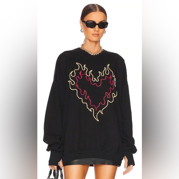 The Laundry Room Revolve Burn Heart Flame Black Crewneck Sweatshirt Size Medium - Picture 1 of 3